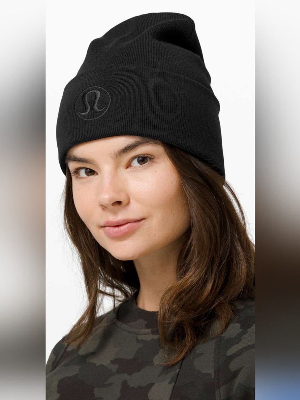 lululemon athletica Black Ribbed Logo Beanie